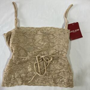 Guess Jeans Lace Cami Camisole Size Medium Beige Lace Vintage Y2K Floral Bow